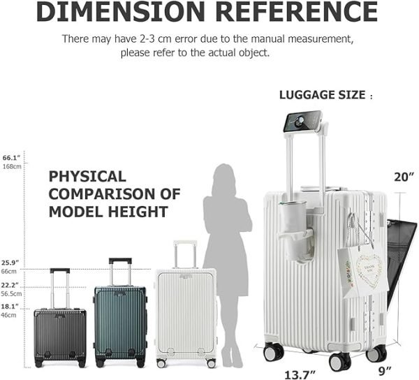 feilario Hardside Expandable Spinner Wheel Luggage, TSA Lock Carry on Suitcase, with Cup Holder & Phone Holder, 24in Sizes, White