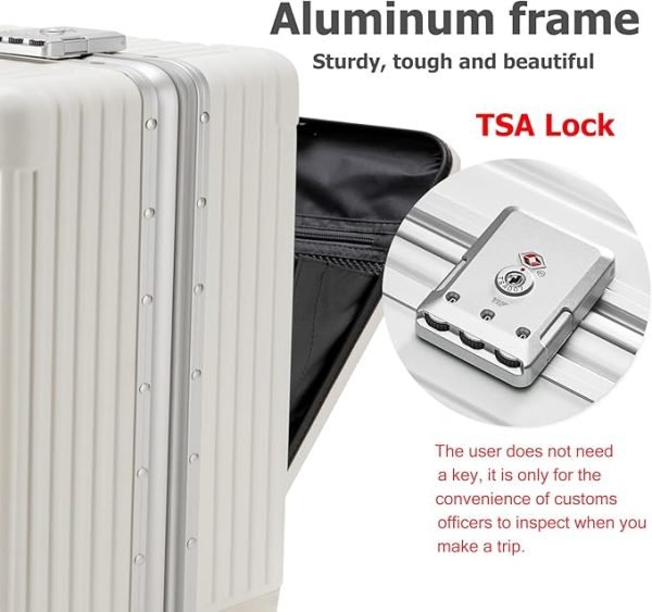 feilario Hardside Expandable Spinner Wheel Luggage, TSA Lock Carry on Suitcase, with Cup Holder & Phone Holder, 24in Sizes, White