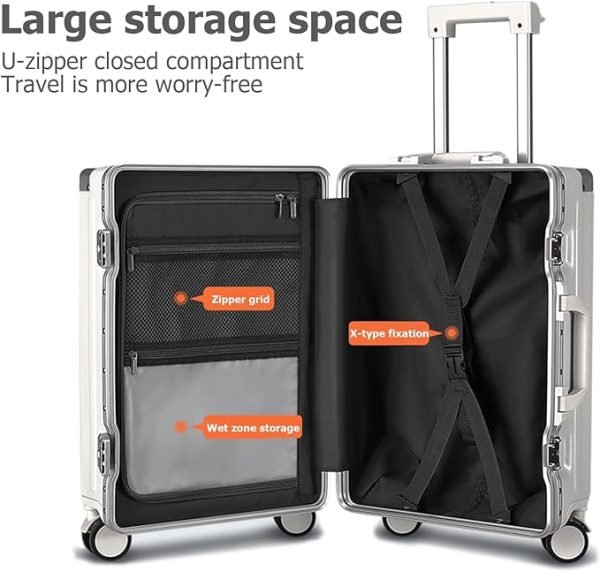 feilario Hardside Expandable Spinner Wheel Luggage, TSA Lock Carry on Suitcase, with Cup Holder & Phone Holder, 24in Sizes, White