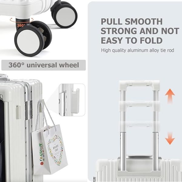 feilario Hardside Expandable Spinner Wheel Luggage, TSA Lock Carry on Suitcase, with Cup Holder & Phone Holder, 24in Sizes, White