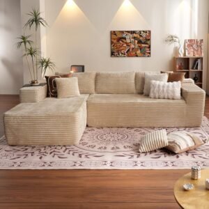 ovios 104" Cloud Sectional Couch with L-Shape Chaise,Modern Modular Sofa with Deep Seat, Upholstered Couches for Living Room Bedroom,No Assembly Required, Beige (Plush Corduroy...